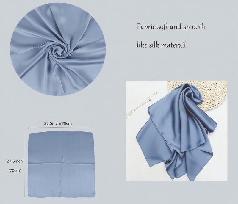 Chung Women's Square Satin Scarf 27.5" Bandanas Solid 50s Retro Neck Scarves Emulation Silk Handbag Hair Ribbons Necktie - Image 4